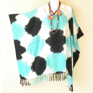 KB398 Abstract Batik Fringes Kaftan Sleeve Plus Tunic Women Blouse Top - S to 5X